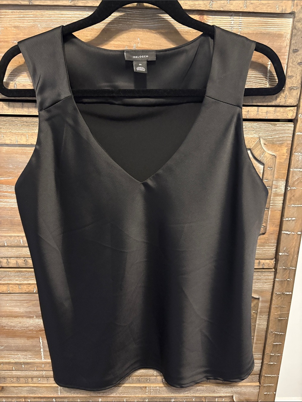 Halogen Black V-Neck Satin Shell Tank